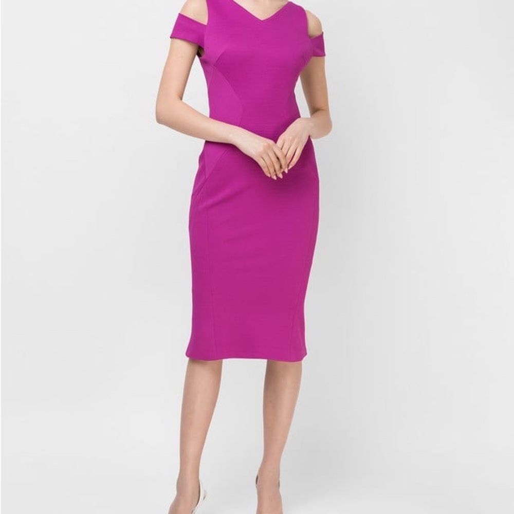 ZAC POSEN Sheath Pink Cut-Out Lined V-Neck - Picture 2 of 6
